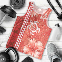 Red Hibiscus Turle Men Tank Top Hawaiian Style Tribal Tapa Pattern LT9 - Polynesian Pride