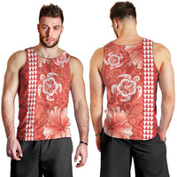 Red Hibiscus Turle Men Tank Top Hawaiian Style Tribal Tapa Pattern LT9 - Polynesian Pride