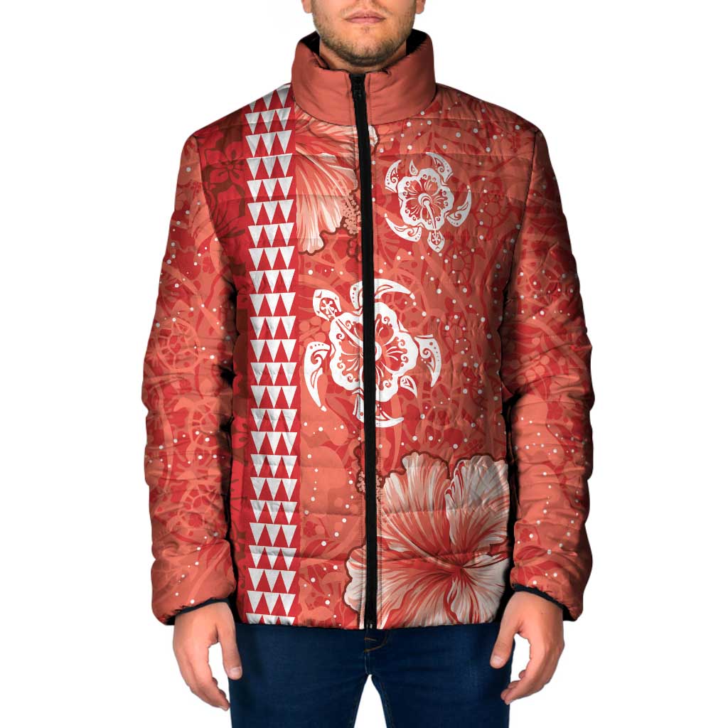 Red Hibiscus Turle Padded Jacket Hawaiian Style Tribal Tapa Pattern LT9 Men Red - Polynesian Pride