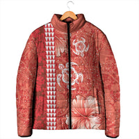 Red Hibiscus Turle Padded Jacket Hawaiian Style Tribal Tapa Pattern LT9 - Polynesian Pride