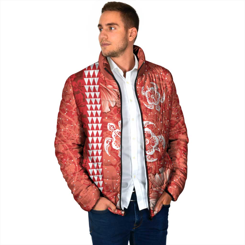 Red Hibiscus Turle Padded Jacket Hawaiian Style Tribal Tapa Pattern LT9 - Polynesian Pride