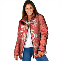 Red Hibiscus Turle Padded Jacket Hawaiian Style Tribal Tapa Pattern LT9 Women Red - Polynesian Pride