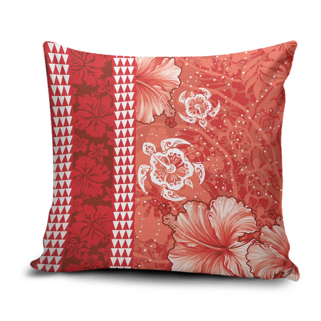 Red Hibiscus Turle Pillow Cover Hawaiian Style Tribal Tapa Pattern LT9 Red - Polynesian Pride