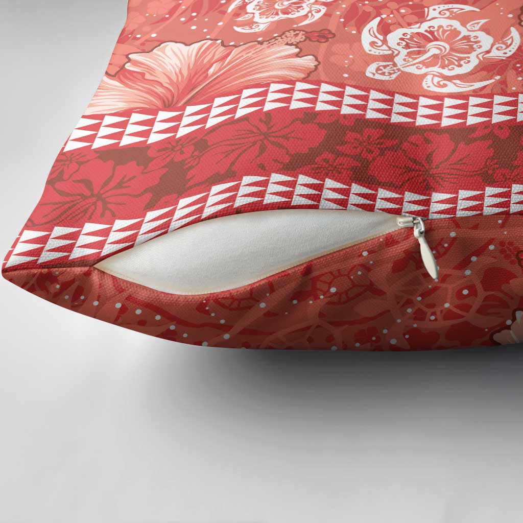 Red Hibiscus Turle Pillow Cover Hawaiian Style Tribal Tapa Pattern LT9 - Polynesian Pride
