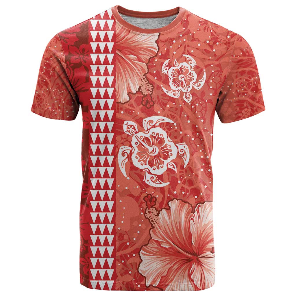 Red Hibiscus Turle T Shirt Hawaiian Style Tribal Tapa Pattern LT9 Red - Polynesian Pride