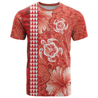 Red Hibiscus Turle T Shirt Hawaiian Style Tribal Tapa Pattern LT9 Red - Polynesian Pride