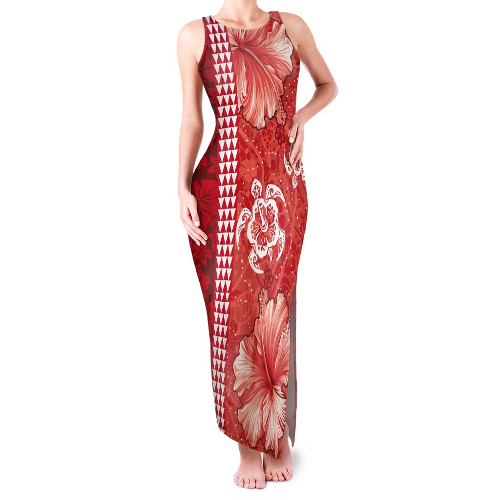 Red Hibiscus Turle Tank Maxi Dress Hawaiian Style Tribal Tapa Pattern LT9 Women Red - Polynesian Pride