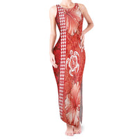 Red Hibiscus Turle Tank Maxi Dress Hawaiian Style Tribal Tapa Pattern LT9 Women Red - Polynesian Pride