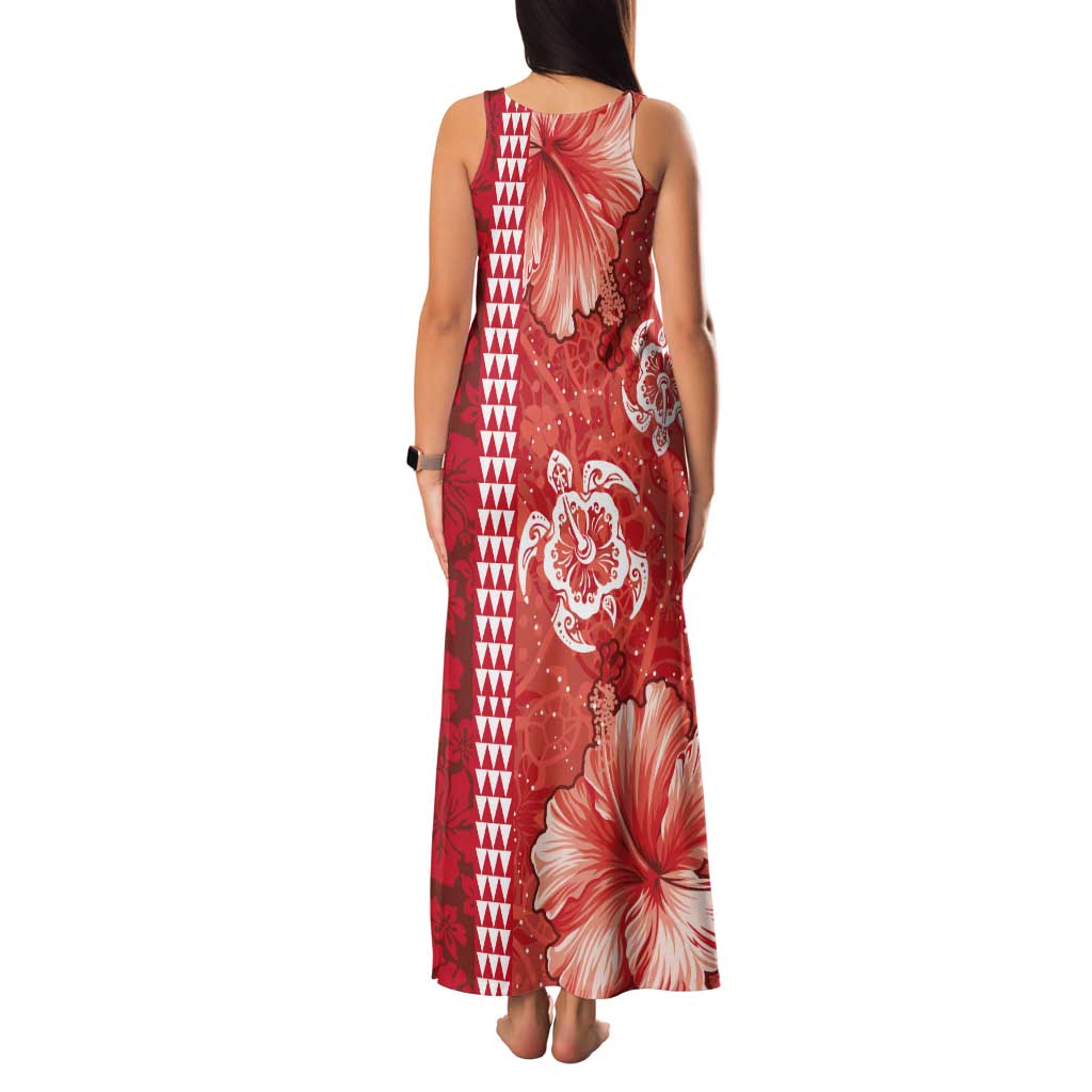 Red Hibiscus Turle Tank Maxi Dress Hawaiian Style Tribal Tapa Pattern LT9 - Polynesian Pride