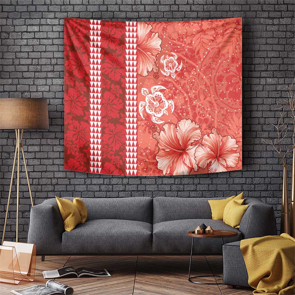 Red Hibiscus Turle Tapestry Hawaiian Style Tribal Tapa Pattern LT9 Red - Polynesian Pride