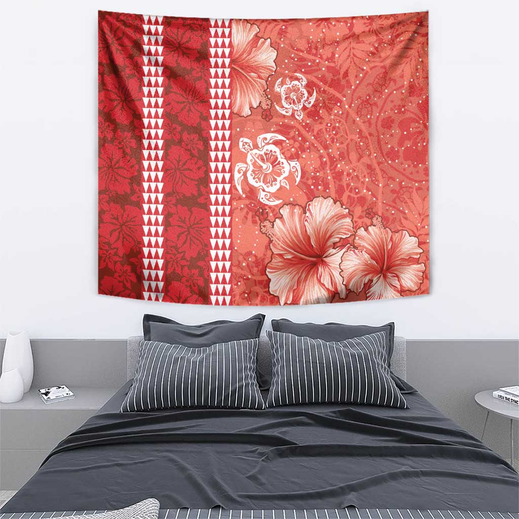 Red Hibiscus Turle Tapestry Hawaiian Style Tribal Tapa Pattern LT9 - Polynesian Pride