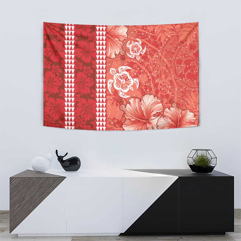 Red Hibiscus Turle Tapestry Hawaiian Style Tribal Tapa Pattern LT9 - Polynesian Pride