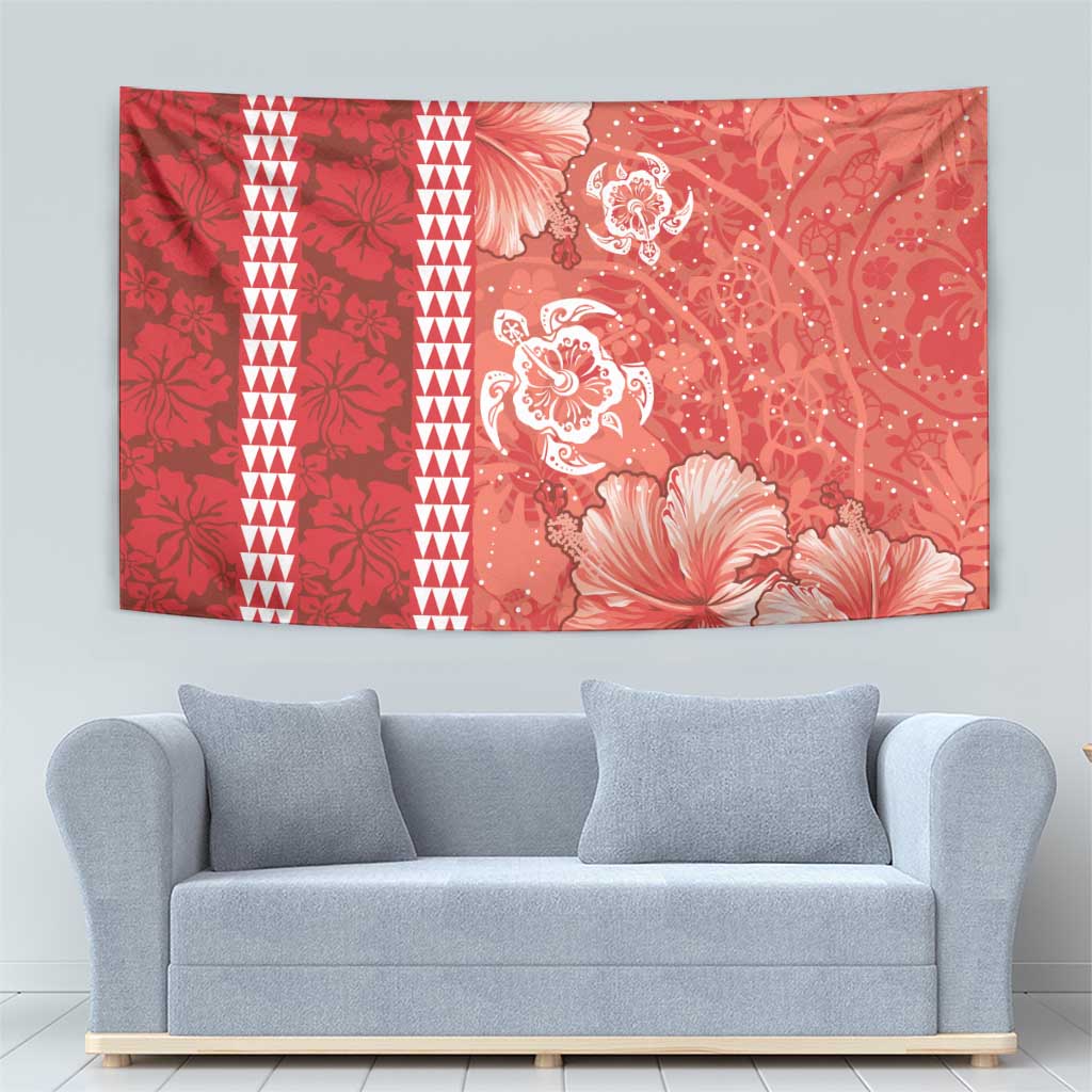 Red Hibiscus Turle Tapestry Hawaiian Style Tribal Tapa Pattern LT9 - Polynesian Pride