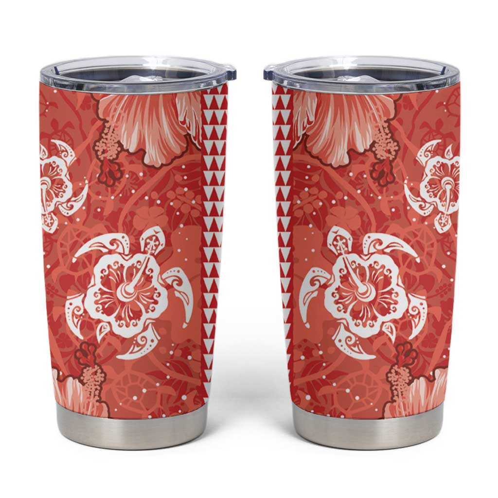 Red Hibiscus Turle Tumbler Cup Hawaiian Style Tribal Tapa Pattern LT9 Red - Polynesian Pride
