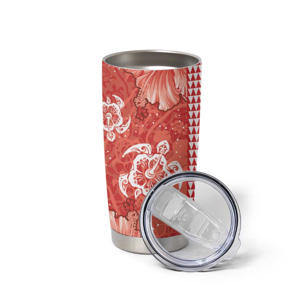 Red Hibiscus Turle Tumbler Cup Hawaiian Style Tribal Tapa Pattern LT9 - Polynesian Pride