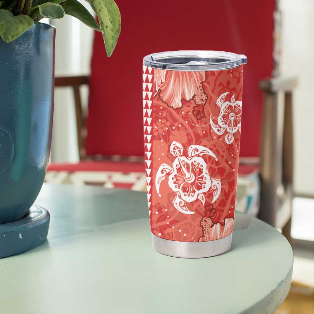 Red Hibiscus Turle Tumbler Cup Hawaiian Style Tribal Tapa Pattern LT9 - Polynesian Pride