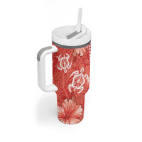 Red Hibiscus Turle Tumbler With Handle Hawaiian Style Tribal Tapa Pattern LT9 - Polynesian Pride