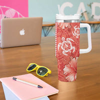 Red Hibiscus Turle Tumbler With Handle Hawaiian Style Tribal Tapa Pattern LT9 - Polynesian Pride