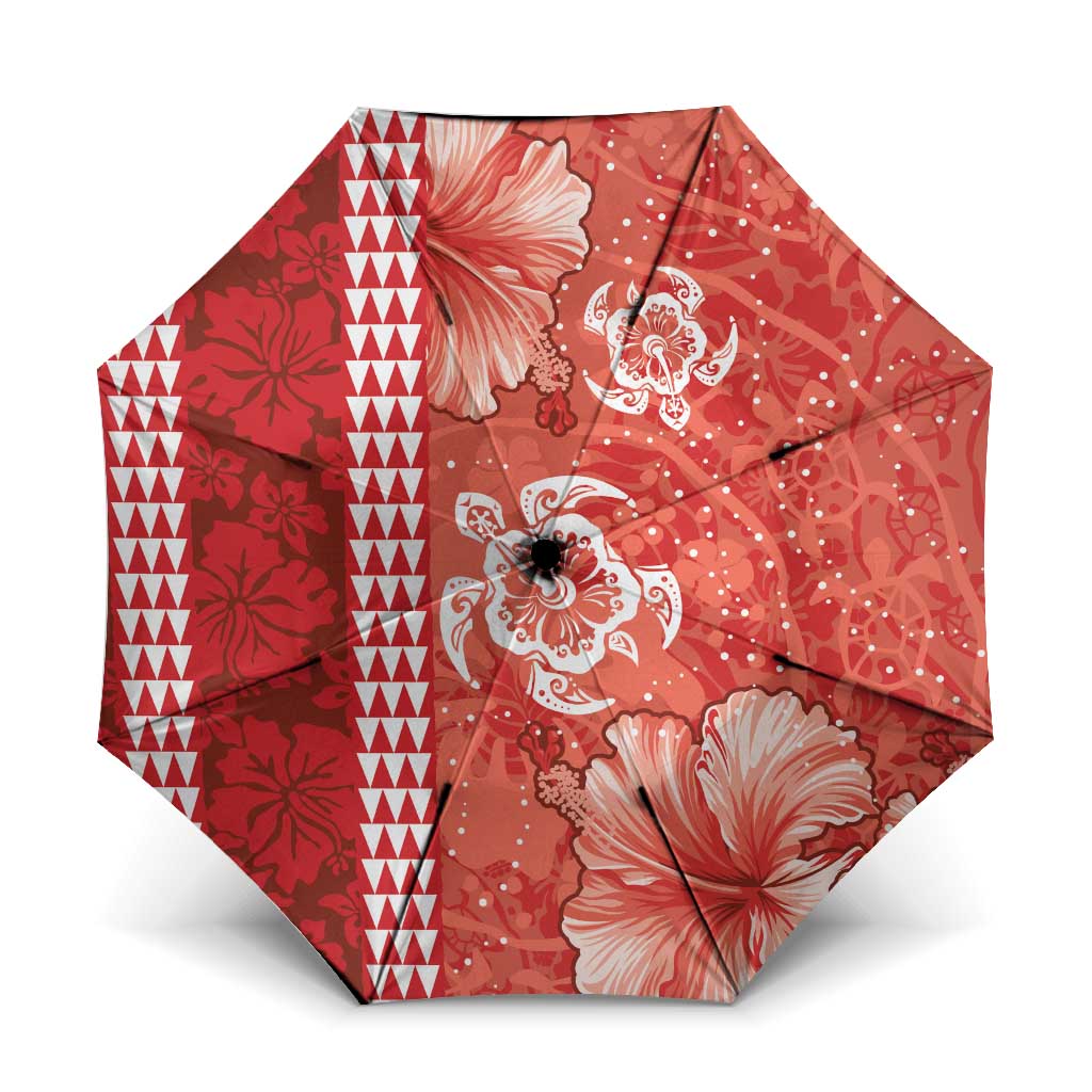 Red Hibiscus Turle Umbrella Hawaiian Style Tribal Tapa Pattern LT9 One Size Folded 11.42 inch Opened Diameter 37.4 inch Red - Polynesian Pride