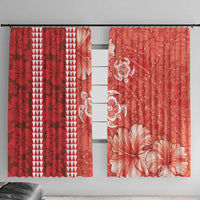 Red Hibiscus Turle Window Curtain Hawaiian Style Tribal Tapa Pattern LT9 With Hooks Red - Polynesian Pride