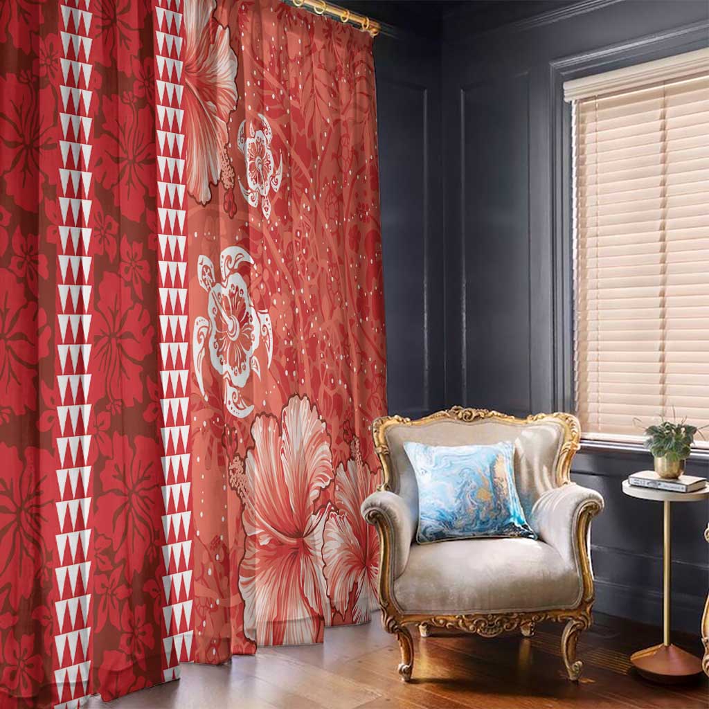 Red Hibiscus Turle Window Curtain Hawaiian Style Tribal Tapa Pattern LT9 - Polynesian Pride