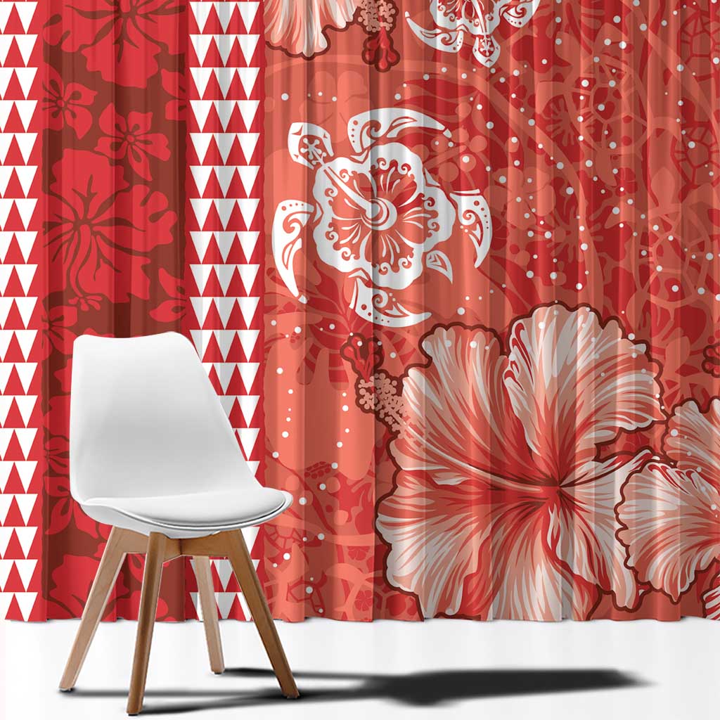 Red Hibiscus Turle Window Curtain Hawaiian Style Tribal Tapa Pattern LT9 - Polynesian Pride