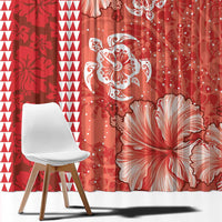 Red Hibiscus Turle Window Curtain Hawaiian Style Tribal Tapa Pattern LT9 - Polynesian Pride