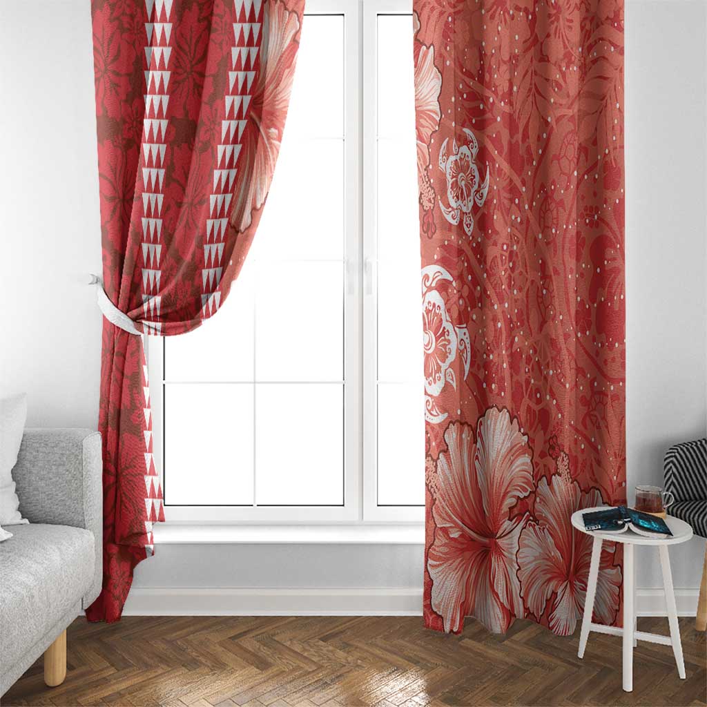 Red Hibiscus Turle Window Curtain Hawaiian Style Tribal Tapa Pattern LT9 - Polynesian Pride