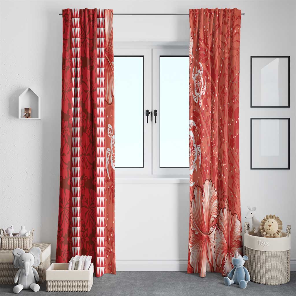 Red Hibiscus Turle Window Curtain Hawaiian Style Tribal Tapa Pattern LT9 - Polynesian Pride