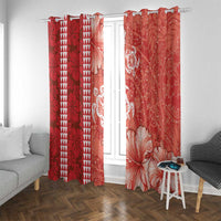 Red Hibiscus Turle Window Curtain Hawaiian Style Tribal Tapa Pattern LT9 With Grommets Red - Polynesian Pride