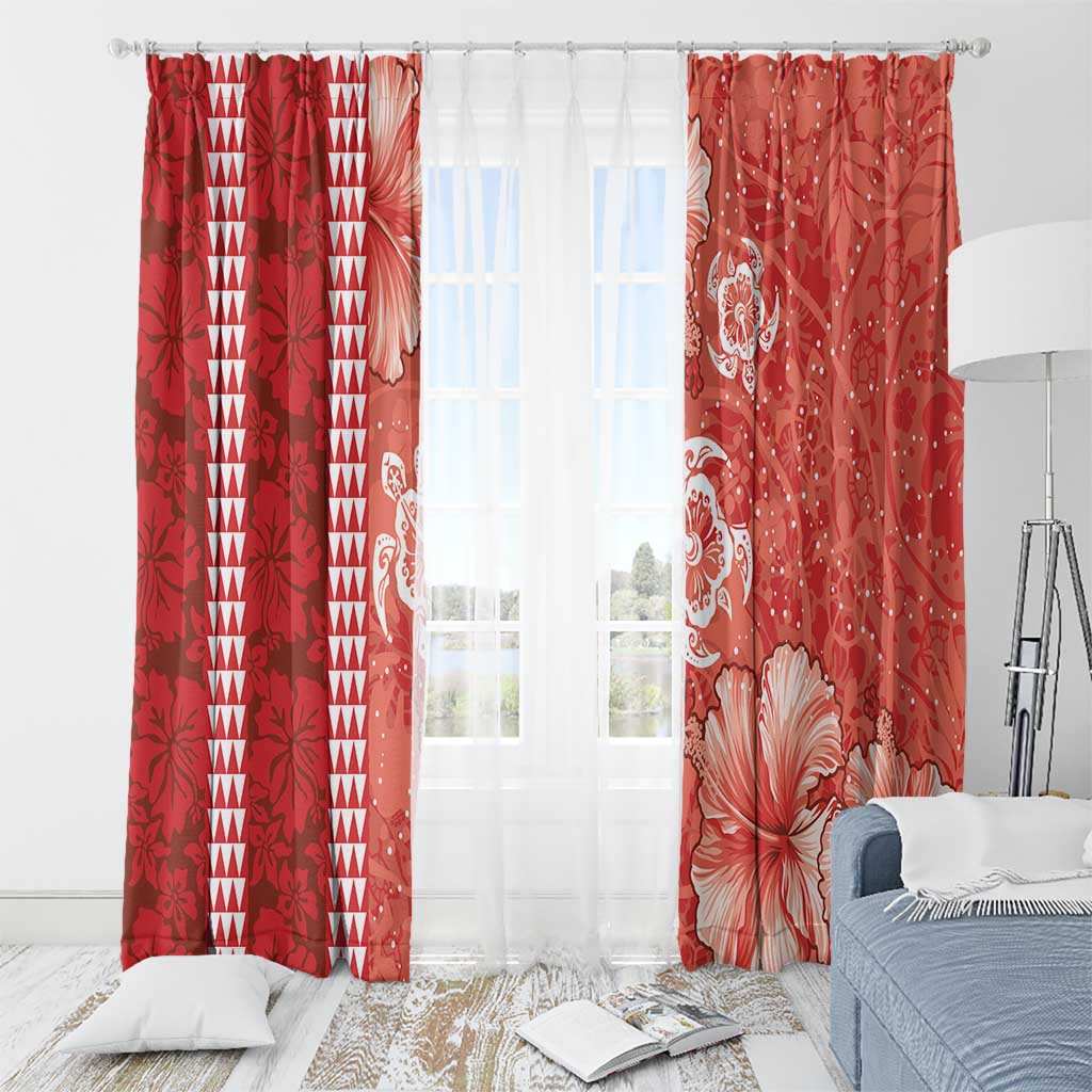 Red Hibiscus Turle Window Curtain Hawaiian Style Tribal Tapa Pattern LT9 - Polynesian Pride