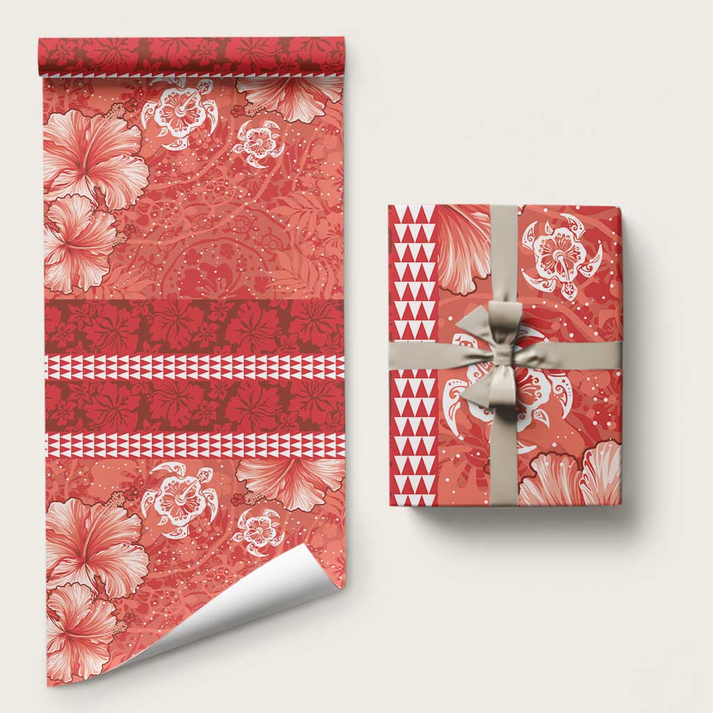 Red Hibiscus Turle Wrapping Paper Hawaiian Style Tribal Tapa Pattern LT9 58" × 23" Red - Polynesian Pride