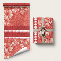Red Hibiscus Turle Wrapping Paper Hawaiian Style Tribal Tapa Pattern LT9 58" × 23" Red - Polynesian Pride