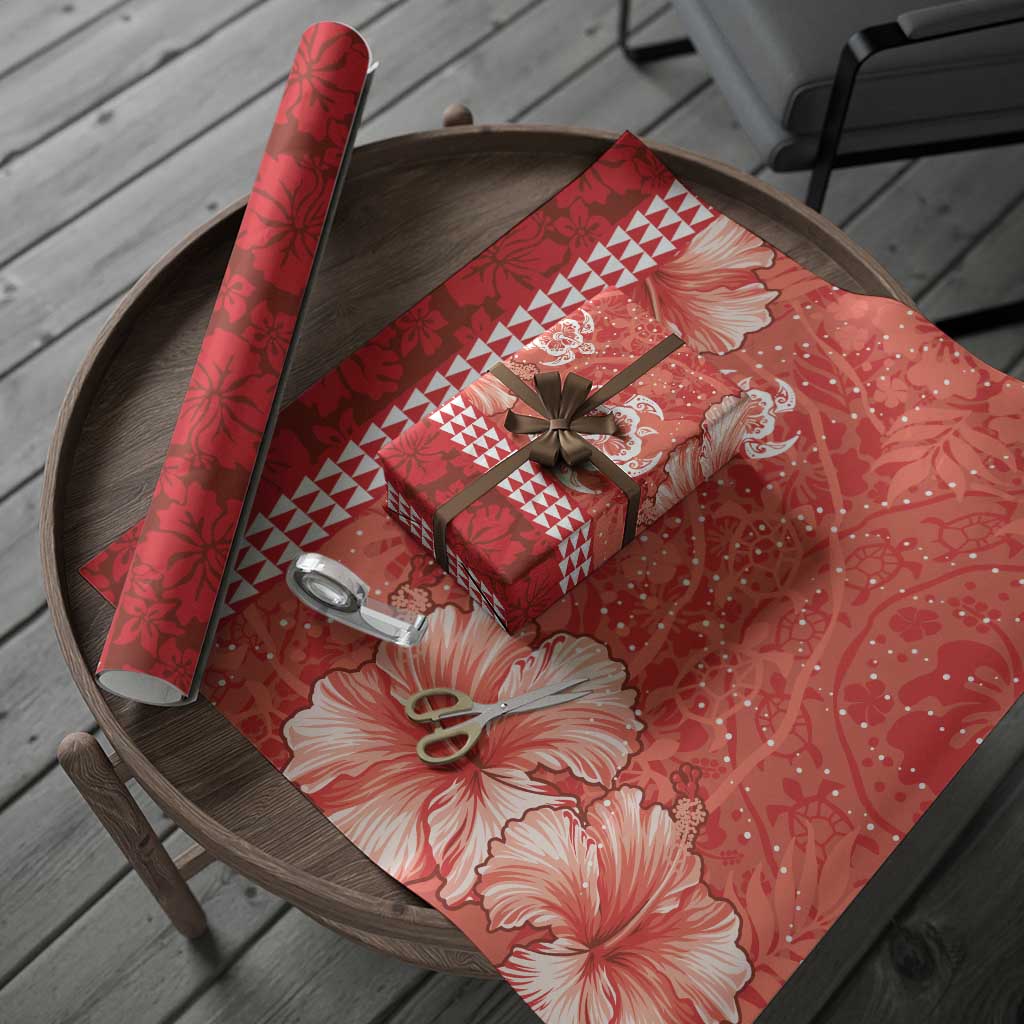 Red Hibiscus Turle Wrapping Paper Hawaiian Style Tribal Tapa Pattern LT9 - Polynesian Pride