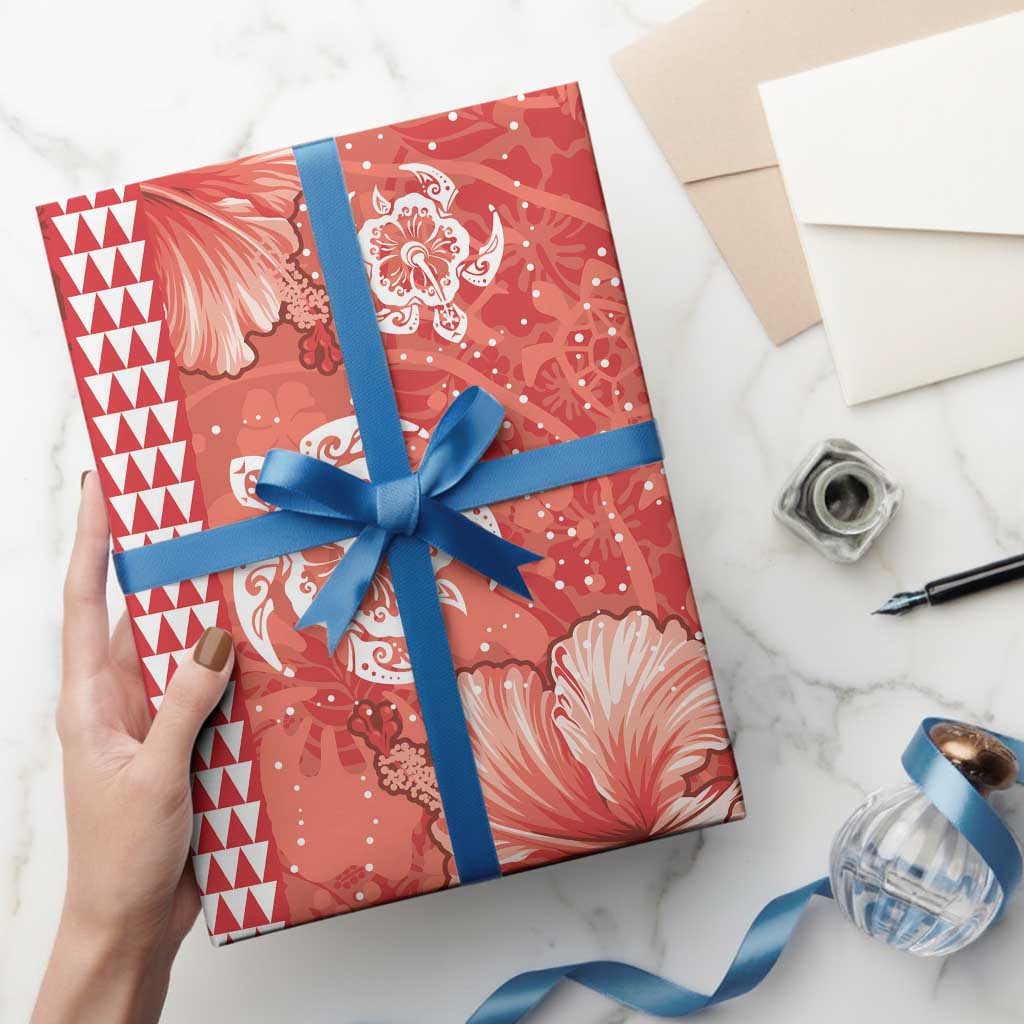 Red Hibiscus Turle Wrapping Paper Hawaiian Style Tribal Tapa Pattern LT9 - Polynesian Pride