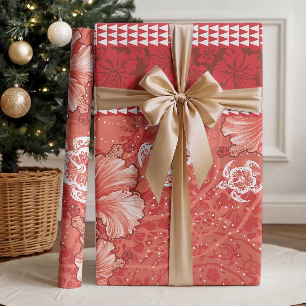 Red Hibiscus Turle Wrapping Paper Hawaiian Style Tribal Tapa Pattern LT9 - Polynesian Pride