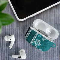 Teal Hibiscus Turle AirPods Case Hawaiian Style Tribal Tapa Pattern LT9 - Polynesian Pride