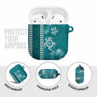 Teal Hibiscus Turle AirPods Case Hawaiian Style Tribal Tapa Pattern LT9 - Polynesian Pride