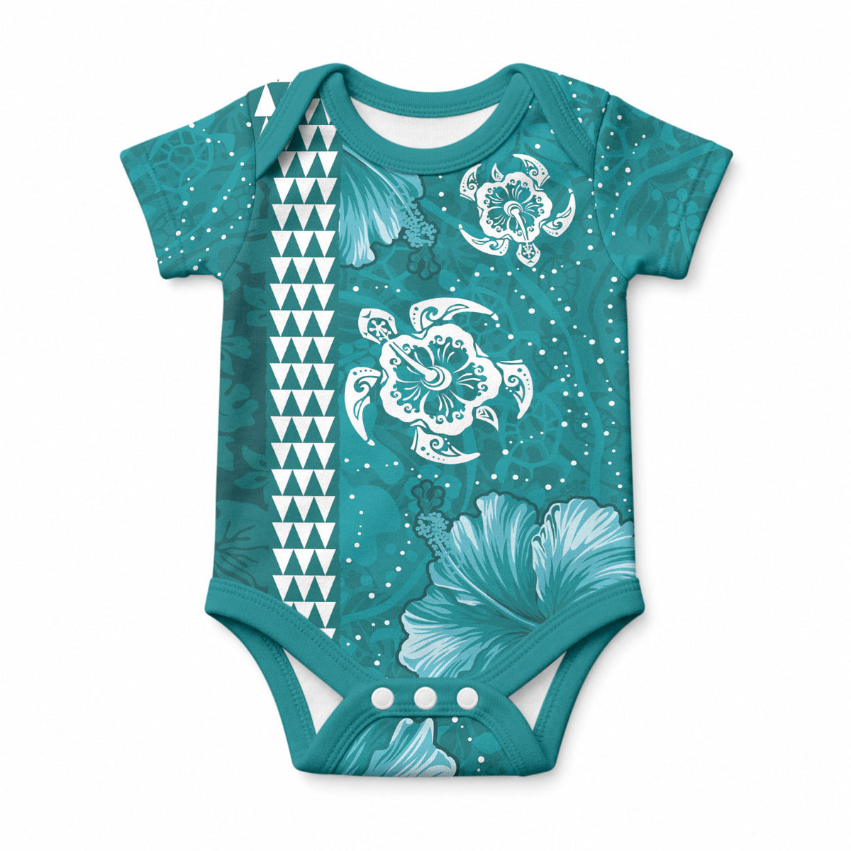 Teal Hibiscus Turtle Baby Onesie Hawaiian Style Tribal Tapa Pattern LT9 Teal - Polynesian Pride