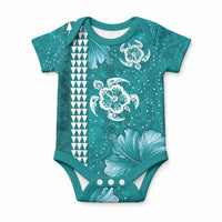 Teal Hibiscus Turtle Baby Onesie Hawaiian Style Tribal Tapa Pattern LT9 Teal - Polynesian Pride