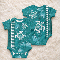 Teal Hibiscus Turtle Baby Onesie Hawaiian Style Tribal Tapa Pattern LT9 - Polynesian Pride
