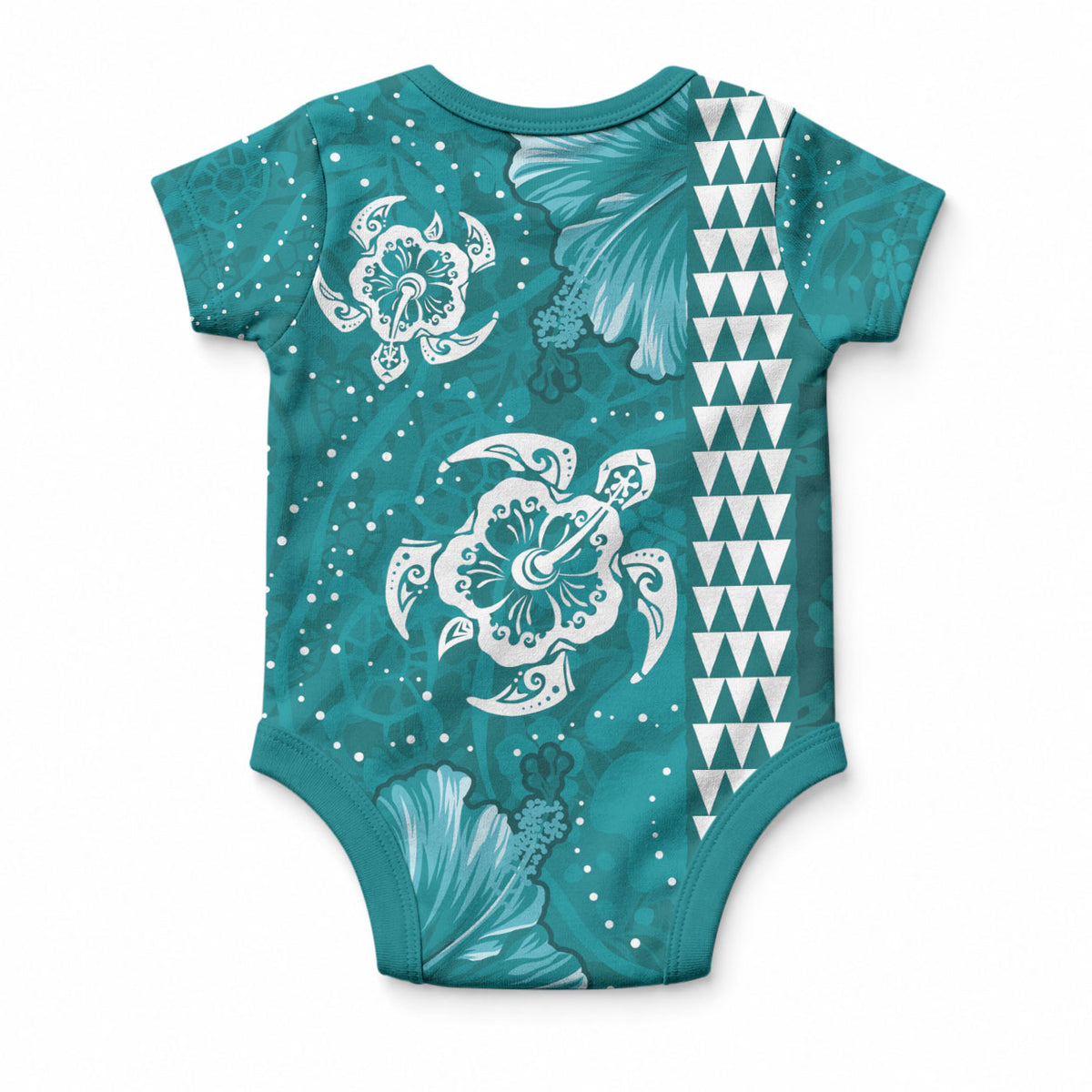 Teal Hibiscus Turtle Baby Onesie Hawaiian Style Tribal Tapa Pattern LT9 - Polynesian Pride