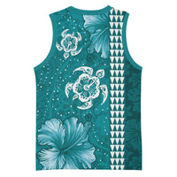 Teal Hibiscus Turle Basketball Jersey Hawaiian Style Tribal Tapa Pattern LT9 - Polynesian Pride