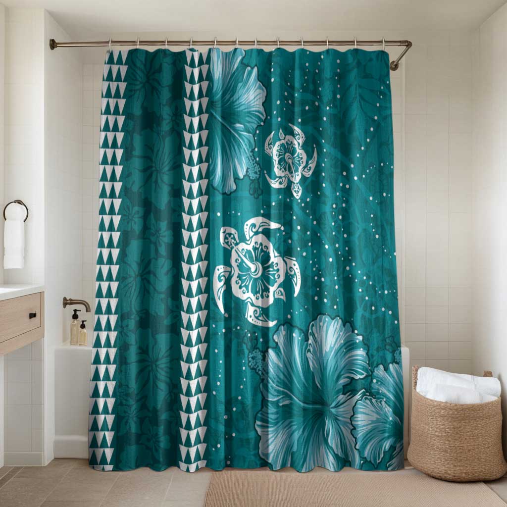 Teal Hibiscus Turle Bathroom Set Hawaiian Style Tribal Tapa Pattern LT9 Shower Curtain Only Teal - Polynesian Pride