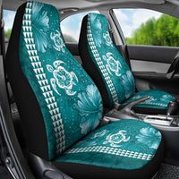 Teal Hibiscus Turle Car Seat Cover Hawaiian Style Tribal Tapa Pattern LT9 - Polynesian Pride