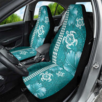 Teal Hibiscus Turle Car Seat Cover Hawaiian Style Tribal Tapa Pattern LT9 - Polynesian Pride