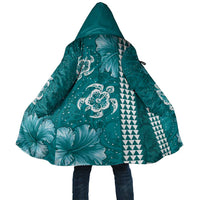 Teal Hibiscus Turle Cloak Hawaiian Style Tribal Tapa Pattern LT9 Unisex Teal - Polynesian Pride