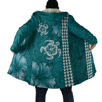 Teal Hibiscus Turle Cloak Hawaiian Style Tribal Tapa Pattern LT9 - Polynesian Pride