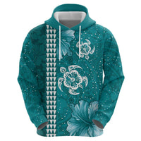 Teal Hibiscus Turle Hoodie Hawaiian Style Tribal Tapa Pattern LT9 - Polynesian Pride