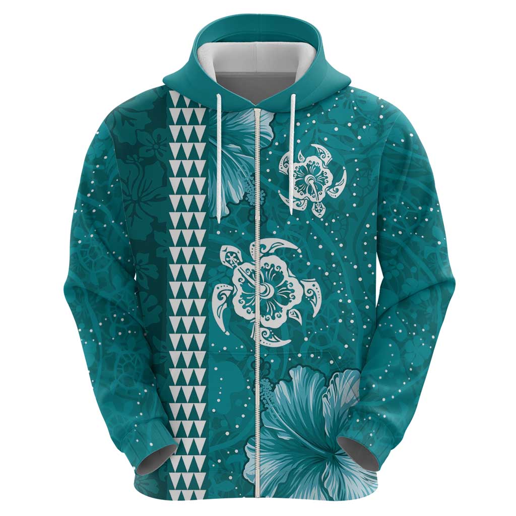 Teal Hibiscus Turle Hoodie Hawaiian Style Tribal Tapa Pattern LT9 - Polynesian Pride